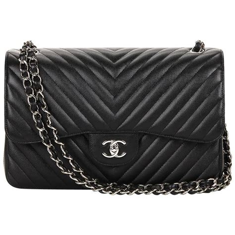 Chanel Vintage Black Chevron Quilted Caviar Jumbo 